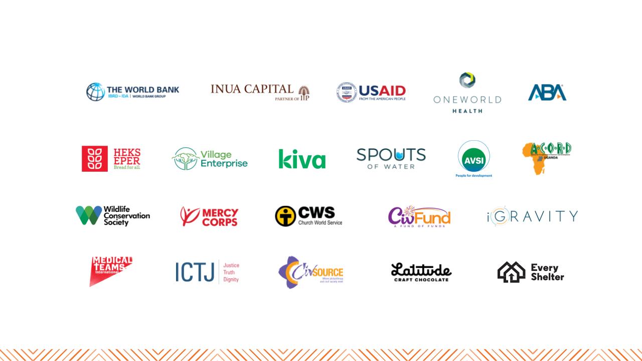 Selected clients of Taslaf Advocates including The World Bank, USAID, Inua Capital, OneWorld Health, ABA, HEKS EPER, Village Enterprise, Kiva, Spouts of Water, AVSI, ACORD, Wildlife Conservation Society, Mercy Corps, Church World Service, CivFund, iGravity, Medical Teams International, ICTJ, CivSource, Latitude Craft Chocolate, and Every Shelter.